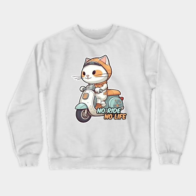 Kawaii cat riding scooter Crewneck Sweatshirt by AestheticsArt81